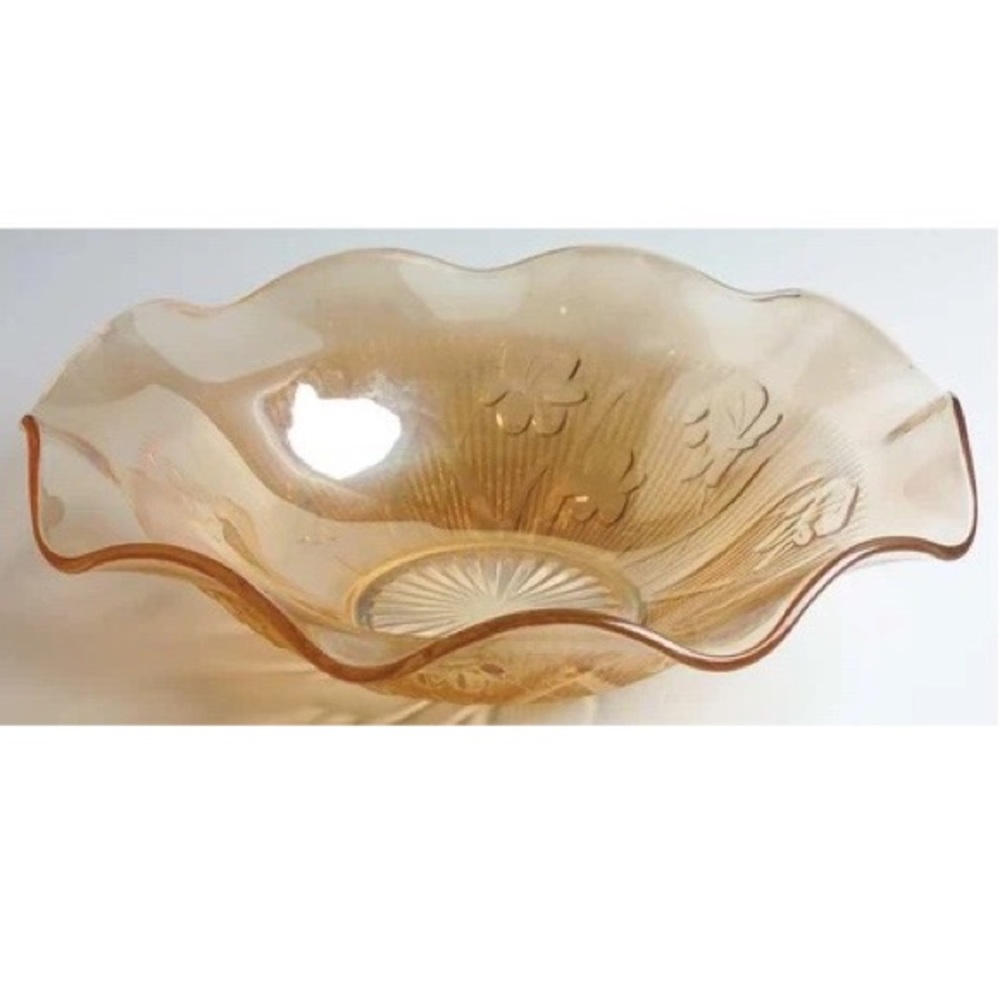 Vintage Jeannette Glass Iris and Herringbone Iridescent Centerpiece Bowl